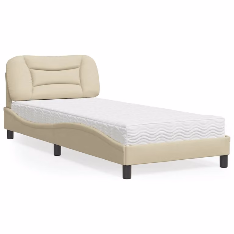 Letto con Materasso Hvar vidaXL in Tessuto Beige e Bianco, L/P/H: 80 x 200 cm