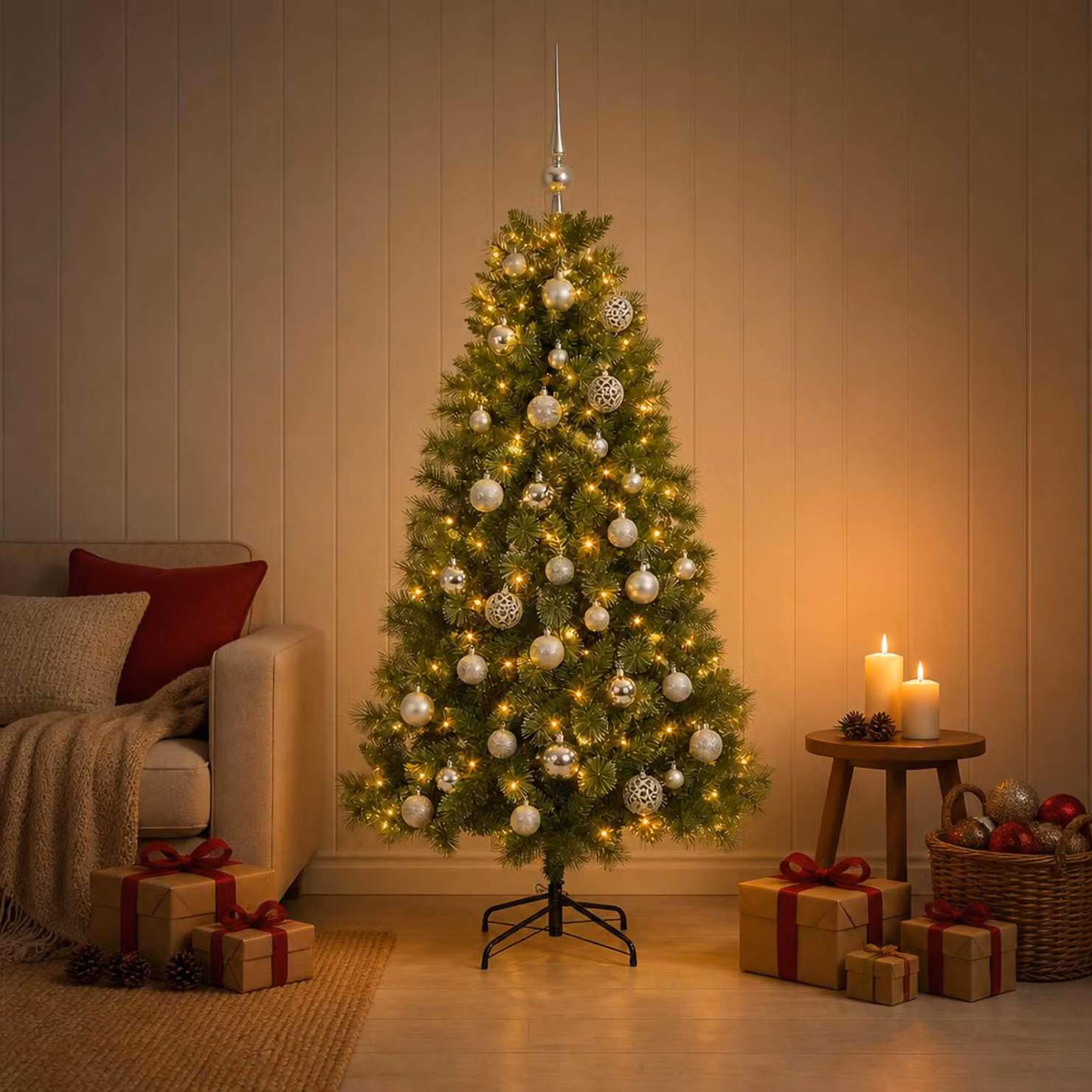 vidaXL Albero di Natale artificiale con palline 120 cm 150 LED