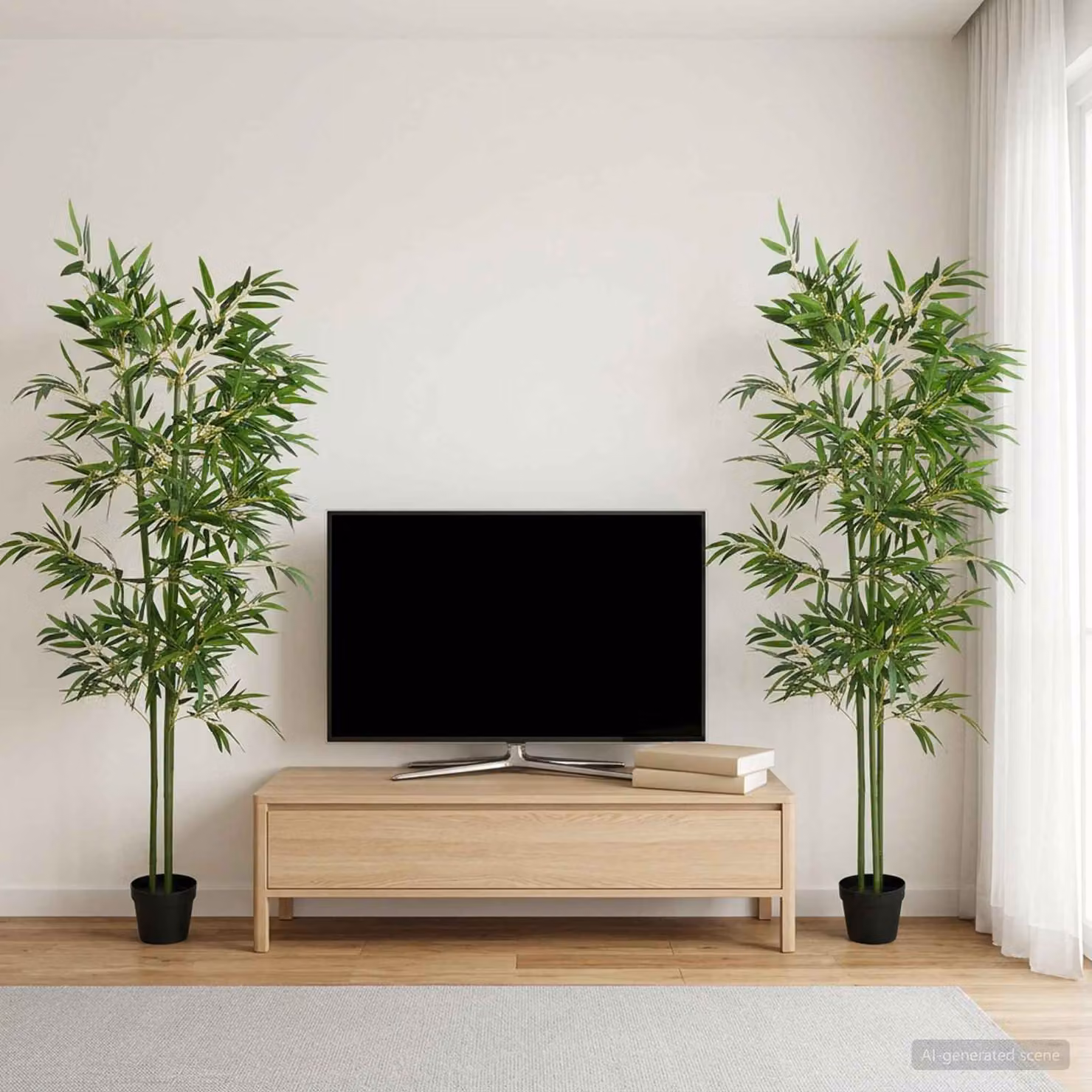 Set di 2 alberi di bambù decorativi vidaXL verdi in tessuto e legno, L: 60 cm, P: 18 cm, H: 190 cm