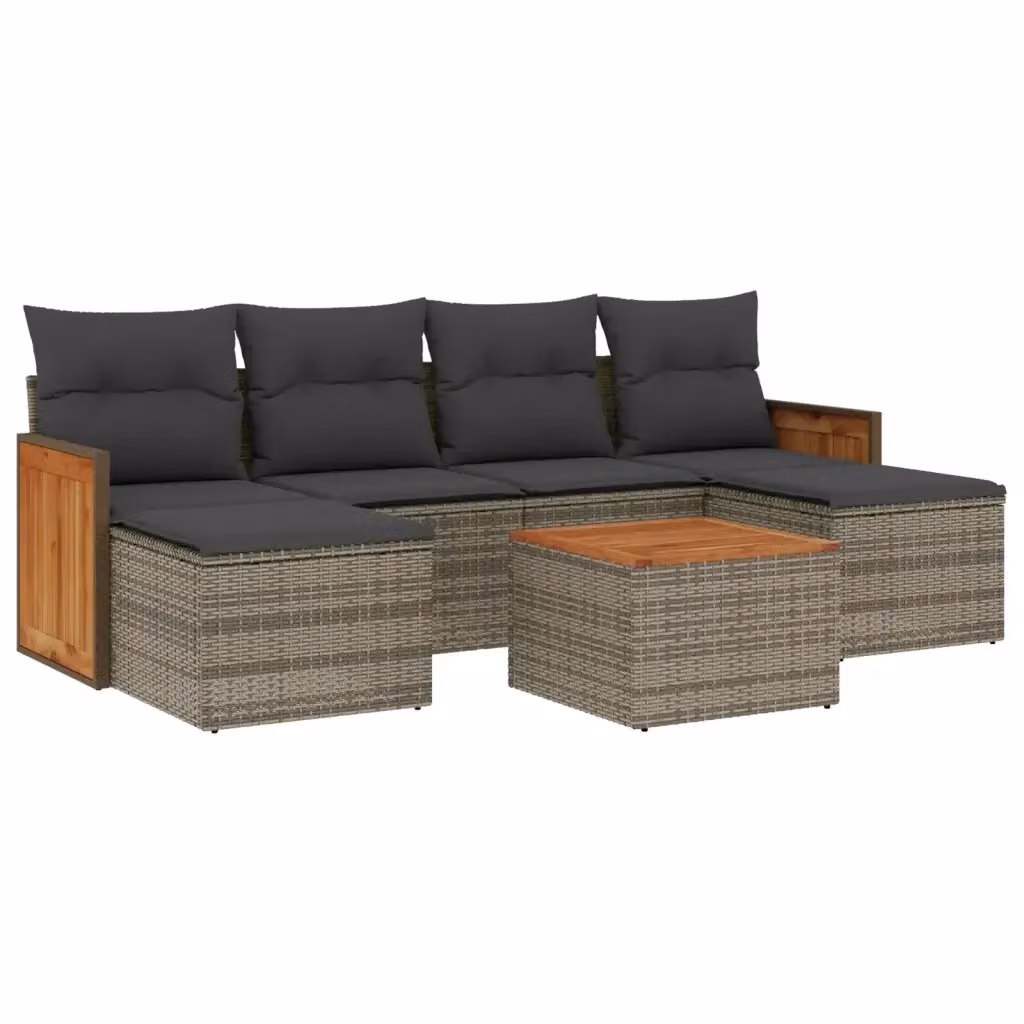 Set di divani da giardino vidaXL 7 pz in polyrattan grigio con cuscini e tavolino da esterno a forma di L – 2