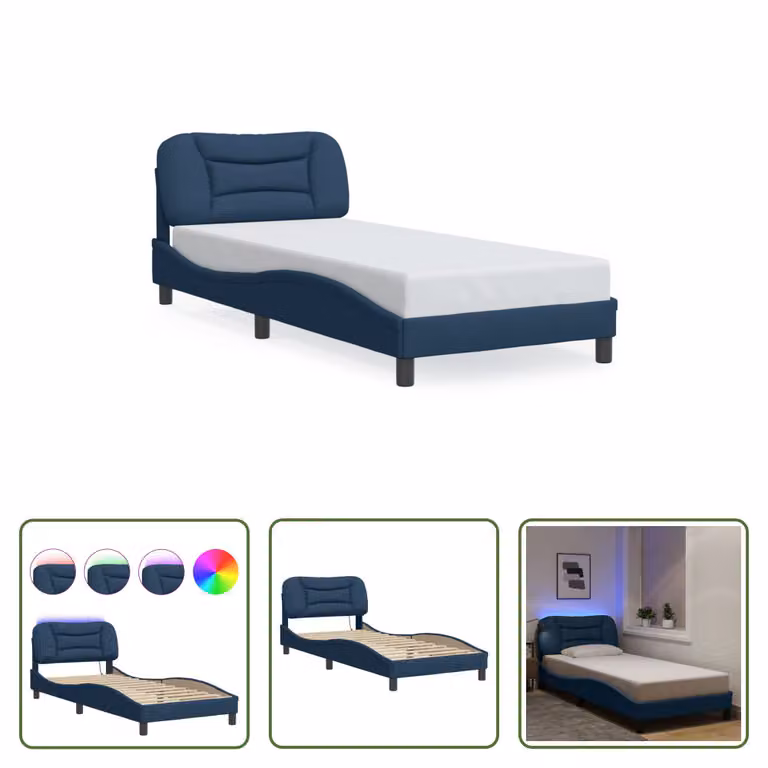 The Living Store Struttura letto con tessuto LED Blue 90x200 cm
