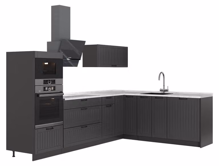 Cucina angolare completa Vicco Fame-Line Grigio scuro/Antracite 287 x 207 cm, PL Marmo, Model 63463