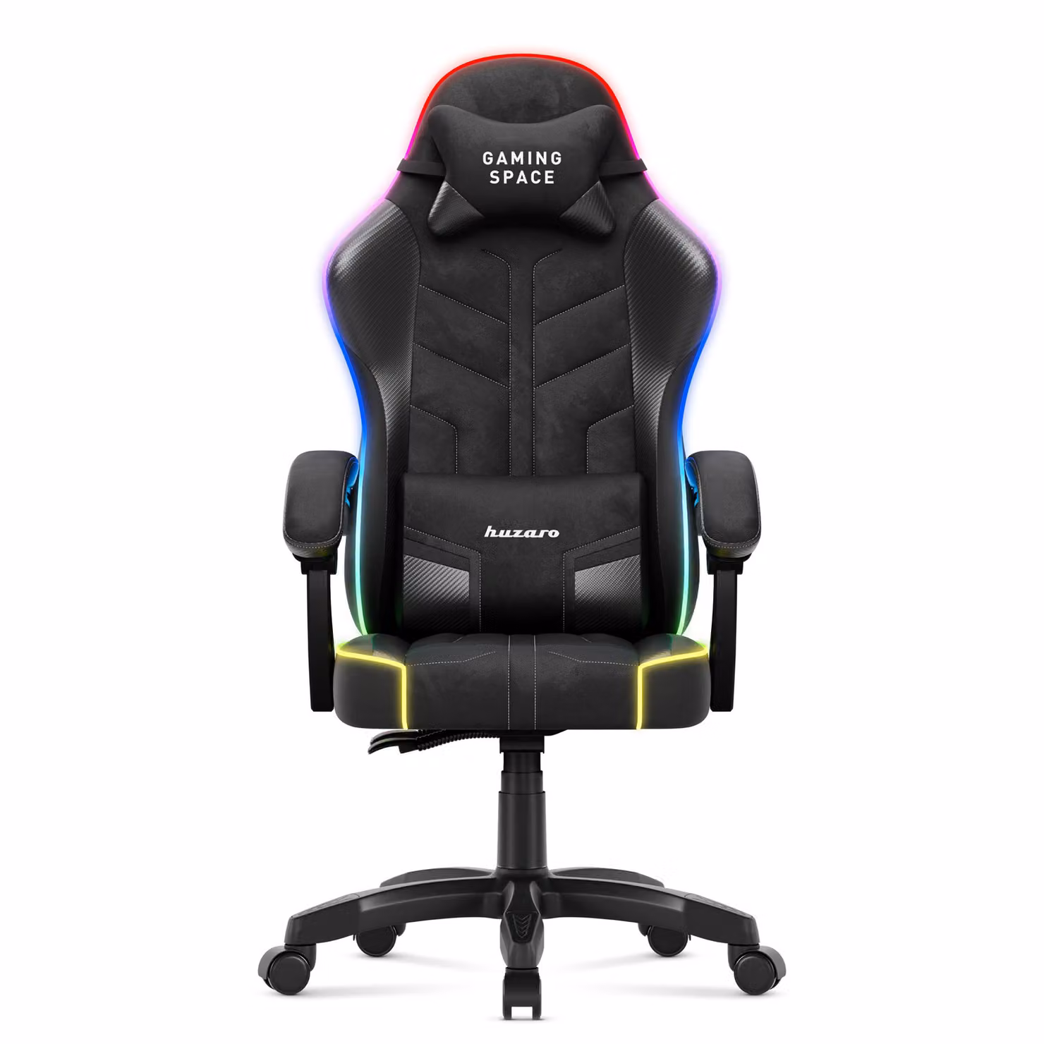 Sedia da gioco Huzaro Force 2.7 Carbon Black RGB - sedia girevole ergonomica in velluto con schienale regolabile, cuscino lombare, poggiatesta e illuminazione RGB