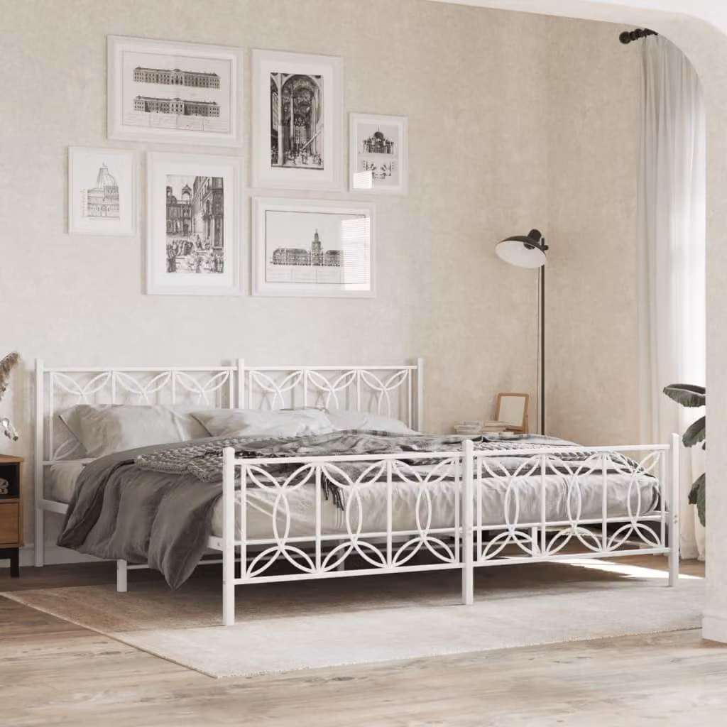 vidaXL Giroletto con Testiera e Pediera in Metallo Bianco L: 198 cm, P: 207 cm, H: 90 cm