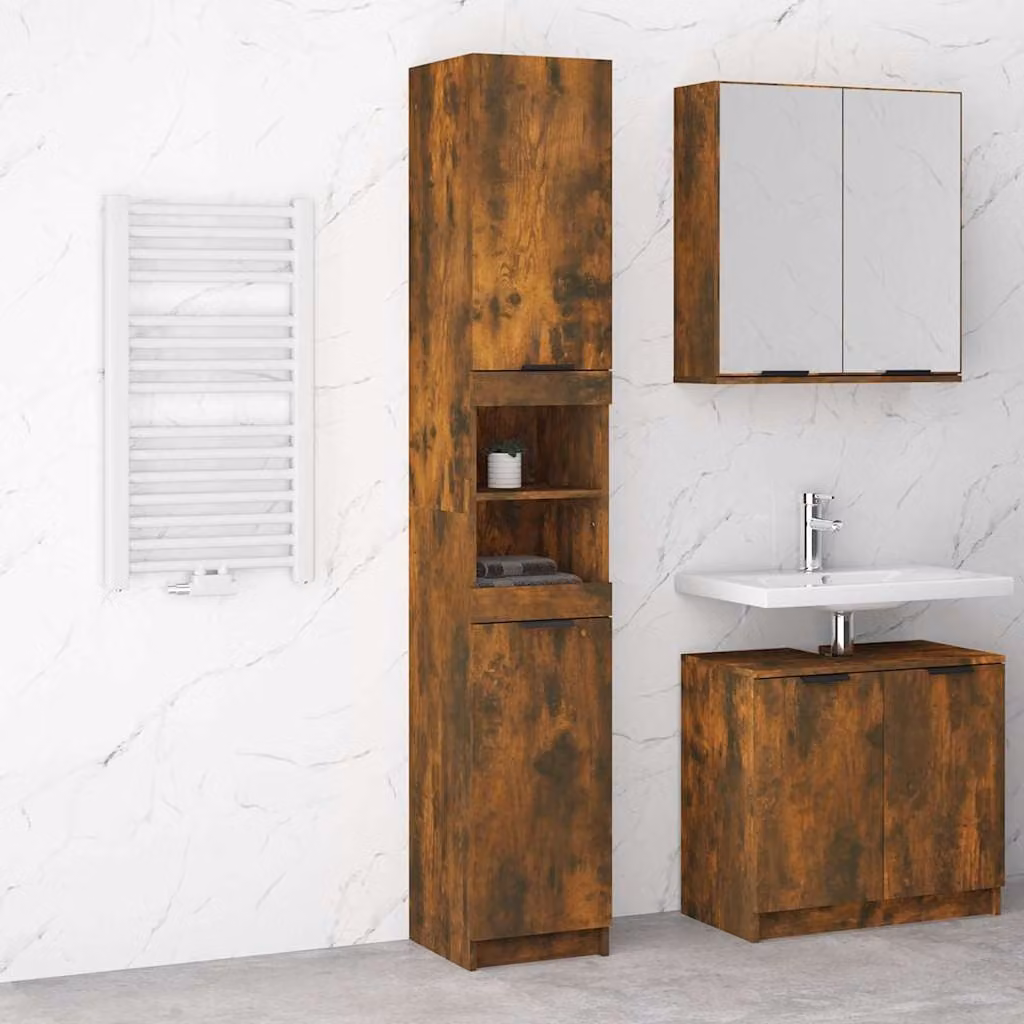 Armadietto da bagno moderno vidaXL in legno Rovere Fumo, sospeso, L: 32 cm, P: 34 cm, H: 188,5 cm