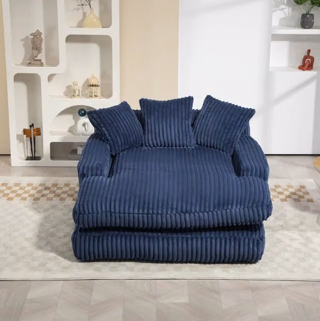 Chaise longue 125x155x63 cm con 3 cuscini; senza montaggio in corduroy blu navy