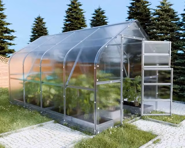 Serra da giardino KLASIKA DROP trasparente con rivestimento in policarbonato da 10m2, L: 4 m, P: 2,5 m, H: 2,5 m – 1