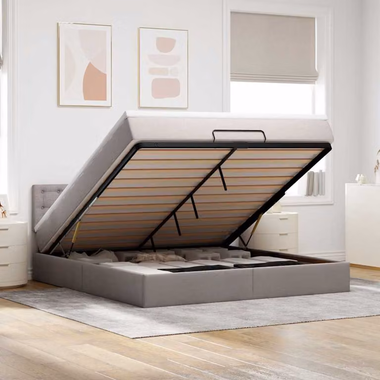 vidaXL Letto con Pouf e Materasso in Tessuto con LED e Porte USB, L/P: 180 x 200 cm, Grigio/Beige