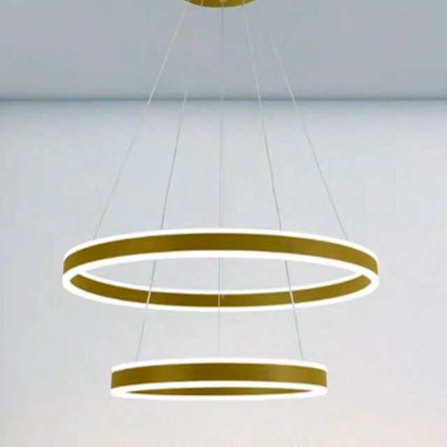Trade Shop - Lampadario A Sospensione Led Moderno Doppio Cerchio Oro 58w Con Telecomando 31883 -
