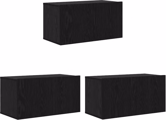 Set di 3 mobili porta TV minimalisti in legno multistrato nero per soggiorno, L 60 cm x P 30 cm x H 30 cm