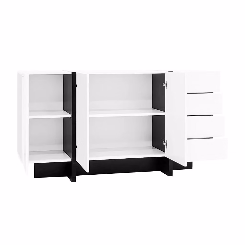 Madia Chicfurn moderna con 2 ante e 4 cassetti in MDF con finitura lucida per soggiorno e sala da pranzo, Bianco e Nero, L: 150 cm, P: 40 cm, H: 80.5 cm – 2
