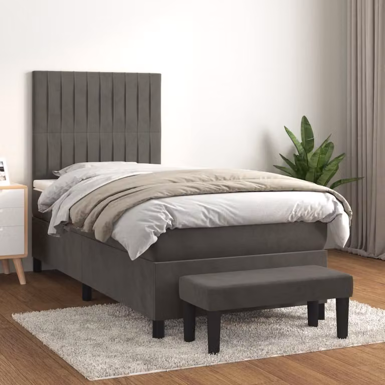 Maison Exclusive - Giroletto a Molle con Materasso Grigio Scuro 90x200 cm Velluto