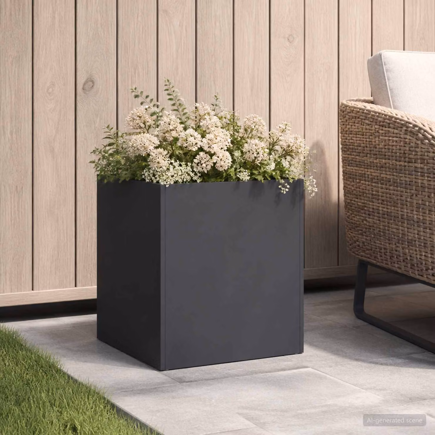 Vaso da giardino vidaXL Nero in acciaio, L/P/H: 45 x 45 x 45 cm