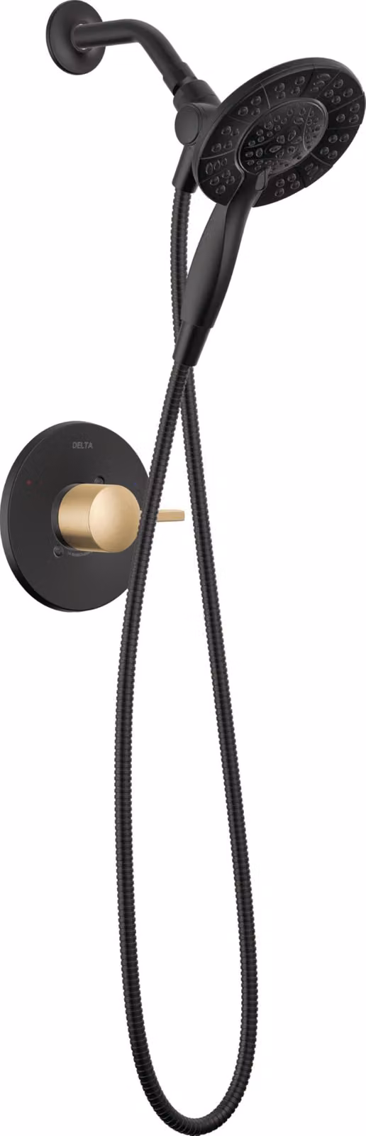 Set doccia con portata di 1,75 GPM, soffione doccia 2-in-1, colore nero opaco/bronzo champagne