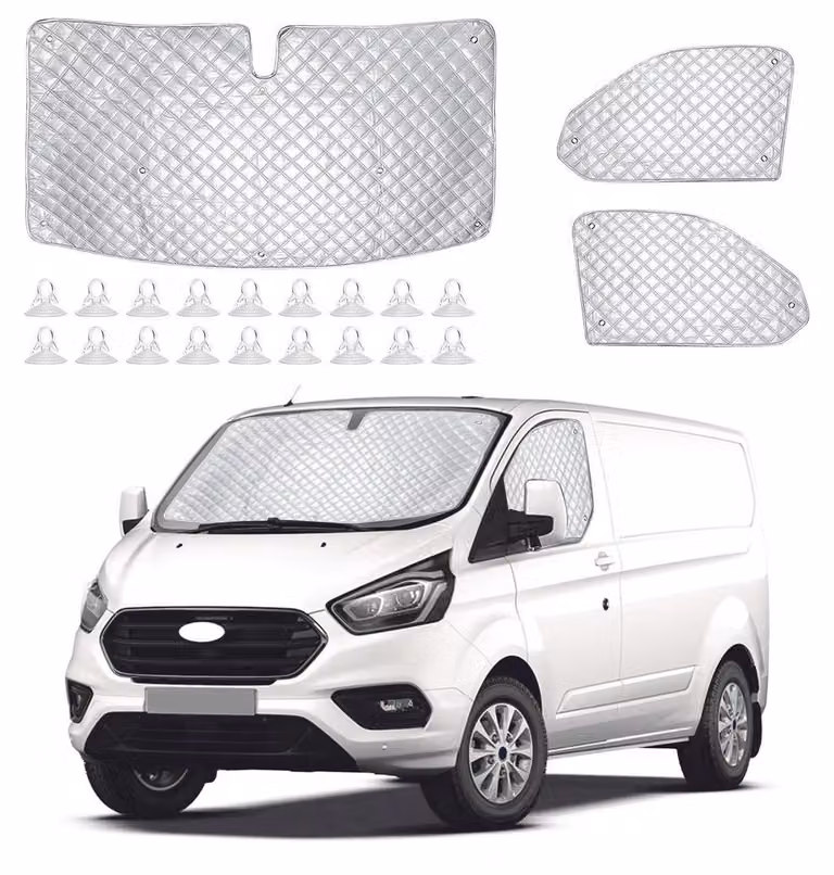 Copertura parasole per parabrezza Thermo, 3 pezzi, per Ford Transit Custom dal 2012 al 2024, colore argento