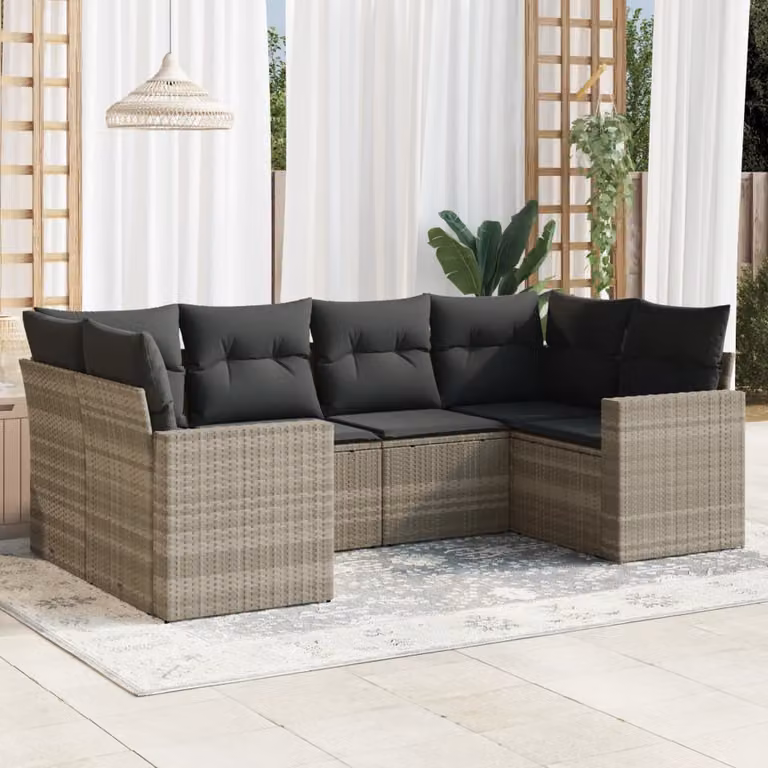 vidaXL Set Divano da Giardino a L in Polyrattan Grigio con Cuscini e Coperture Rimovibili
