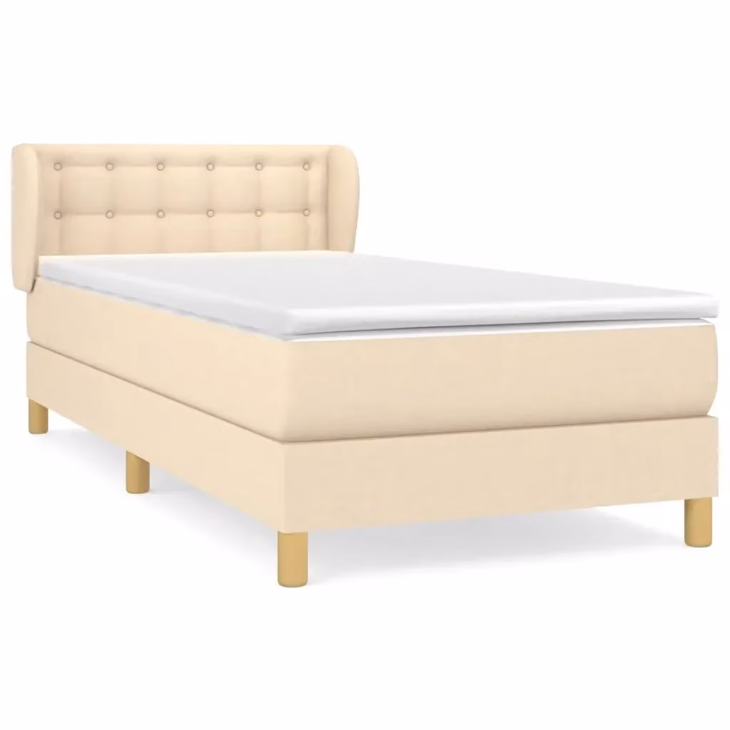 Letto Ibrido vidaXL con Giroletto a Molle e Materasso in Tessuto Beige e Bianco L/P/H: 90 x 190 x 30 cm – 2