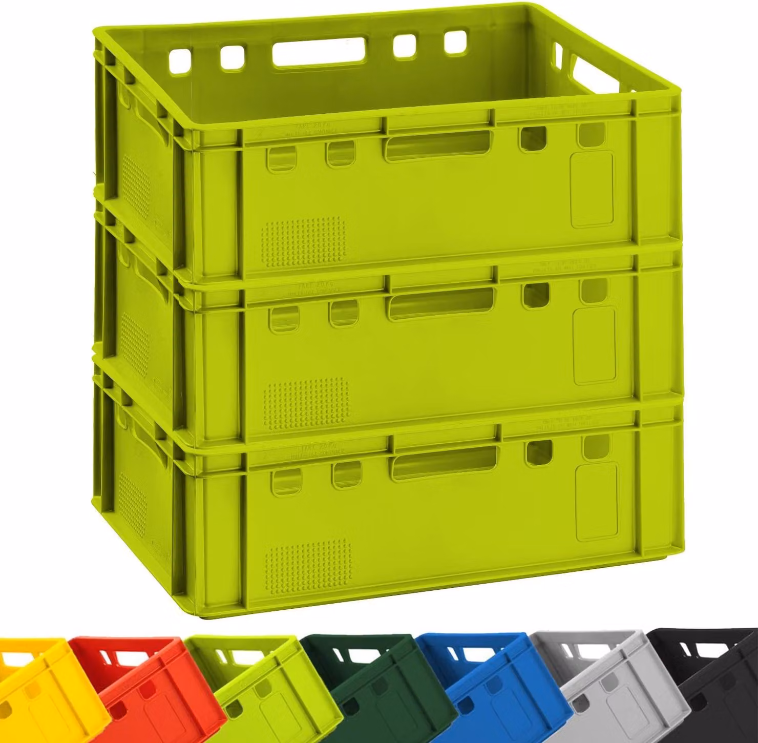 3 casse per carne BURI E2 verde chiaro 60x40x20 cm: casse da magazzino, casse per carne, casse da macelleria, Eurobox provenienti dalla Germania; adatte al contatto con gli alimenti, robuste, impilabili