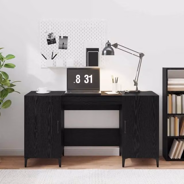 Scrivania da computer vidaXL in legno e metallo nero, L/P/H: 140 x 50 x 75 cm