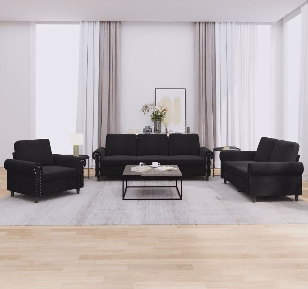 Maison Exclusive - Set divano a 3 pezzi con cuscini in velluto nero