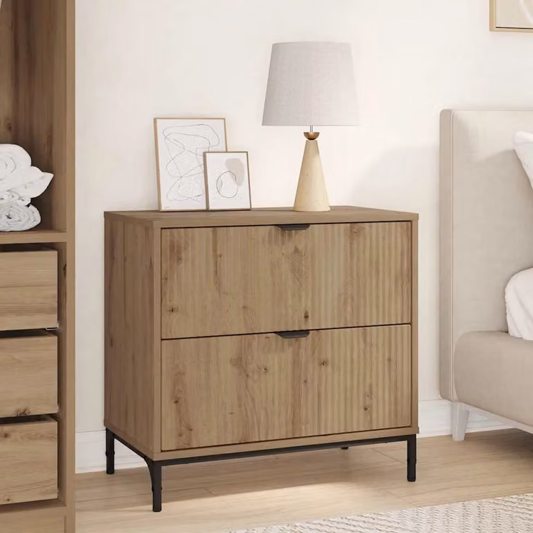 Comodino moderno vidaXL in legno e metallo, marrone e nero, L: 63,5 cm, P: 36 cm, H: 61 cm