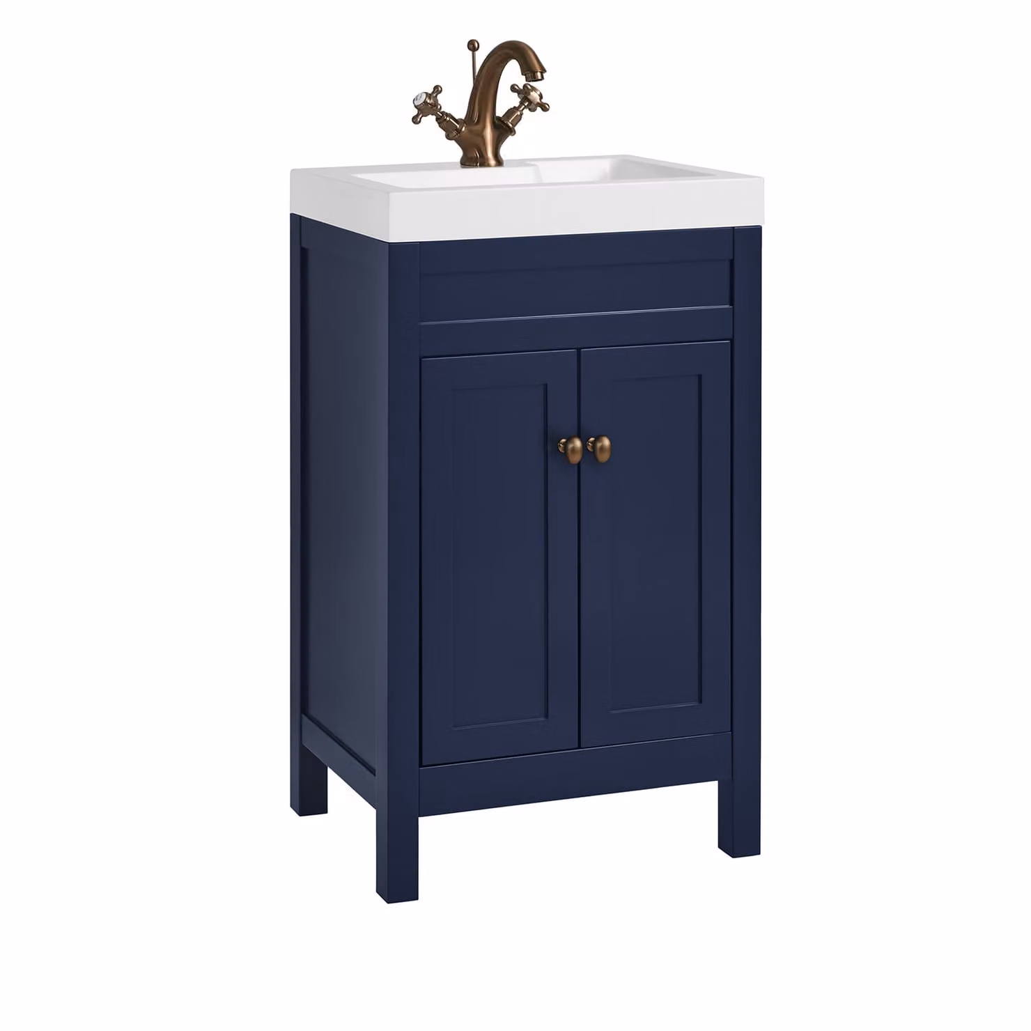 Mobile Bagno Blu Marino da 500mm con Lavabo e Maniglia Classica Rotonda in Rame Satinato - Warwick