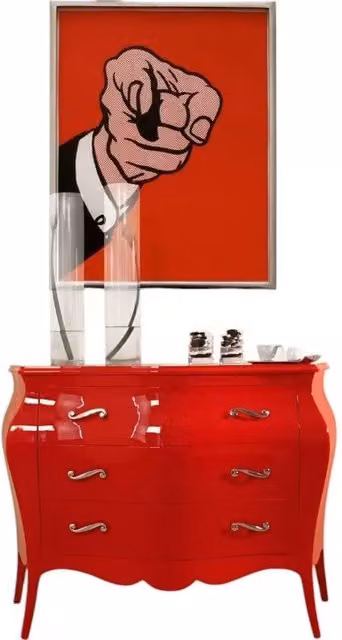 Cassettiera sagomata con 3 cassetti in legno laccato rosso lucido Mobili 2G L: 105 cm, P: 42 cm, H: 85 cm – 3