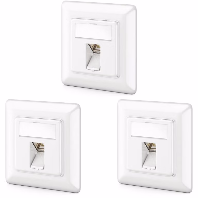 deleyCON, presa di rete CAT6a da incasso, connettore RJ45 Keystone, 10 Gbps, 3 pezzi - Bianco – Contenuto: 3 prese di rete + 3 connettori Keystone