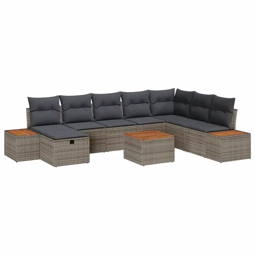 Set Divano da Giardino vidaXL 9 Pezzi in Polyrattan Grigio con Cuscini e Tavolino – 2