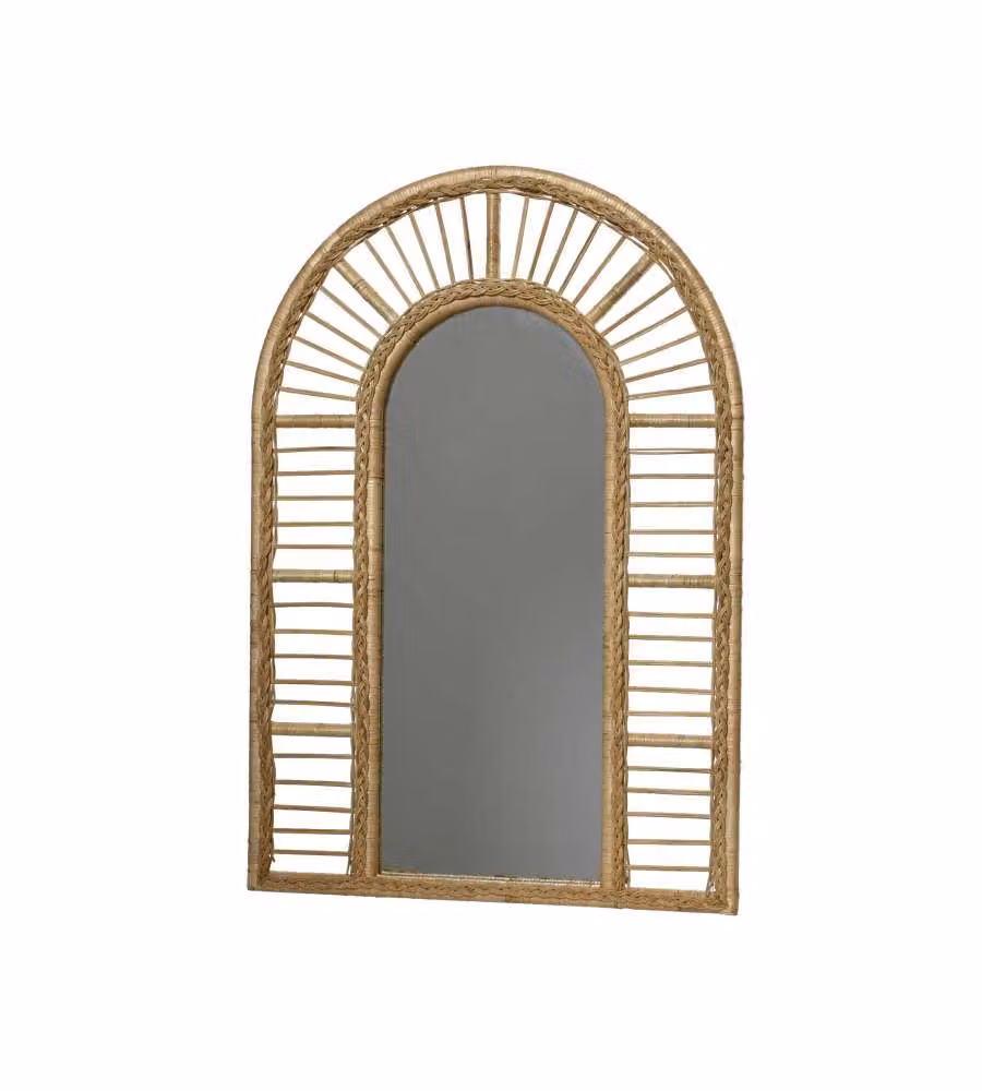 Specchio in Rattan e MDF Naturale 65x95 cm con Gancio sul Retro
