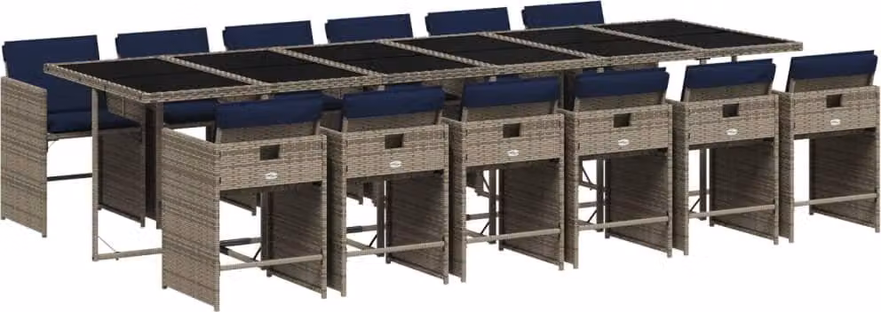 Set da pranzo da giardino da 13 pz con Cuscini in Polyrattan Grigio
