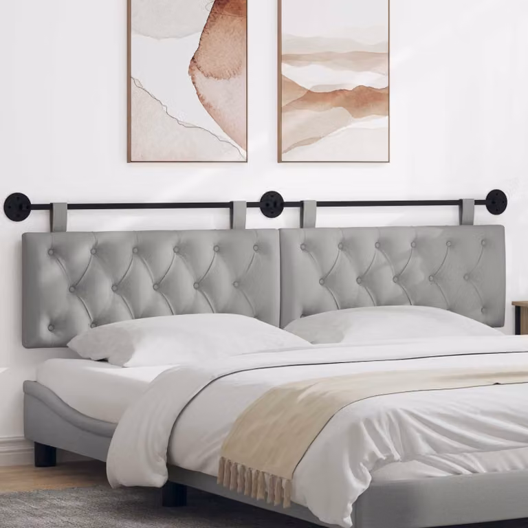 Testiera per letto sospesa vidaXL in tessuto Grigio Nuvola con pannello imbottito e struttura in legno e metallo