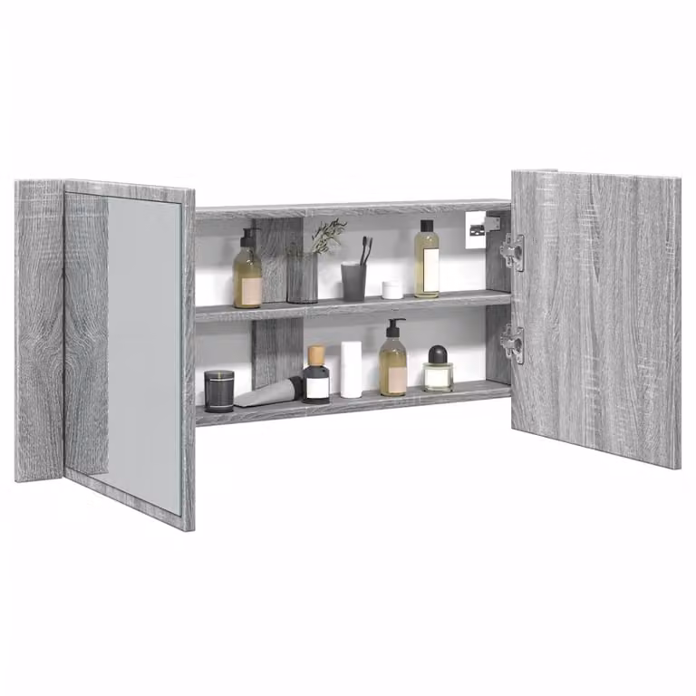 Armadietto Specchio da Bagno con LED vidaXL, Grigio, L 100 cm x P 12 cm x H 45 cm