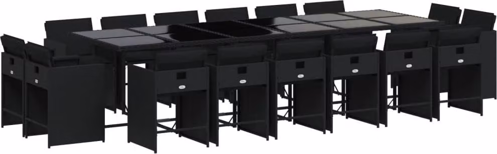 Set da Pranzo da Giardino 17 pz con Cuscini Nero in Polyrattan