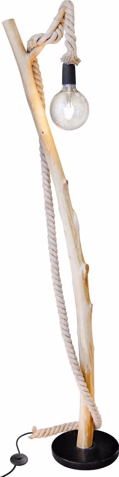 Lampada da terra, legno, corda di canapa, marrone, , H 150 cm
