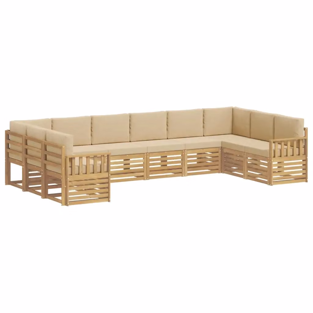 Set di divani da esterno a L vidaXL in legno di acacia con cuscini bianchi e beige – 2