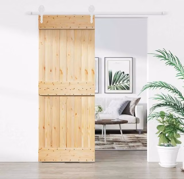 Porta scorrevole moderna vidaXL in legno e acciaio, colori naturale e bianco, L: 200 cm, H: 210 cm