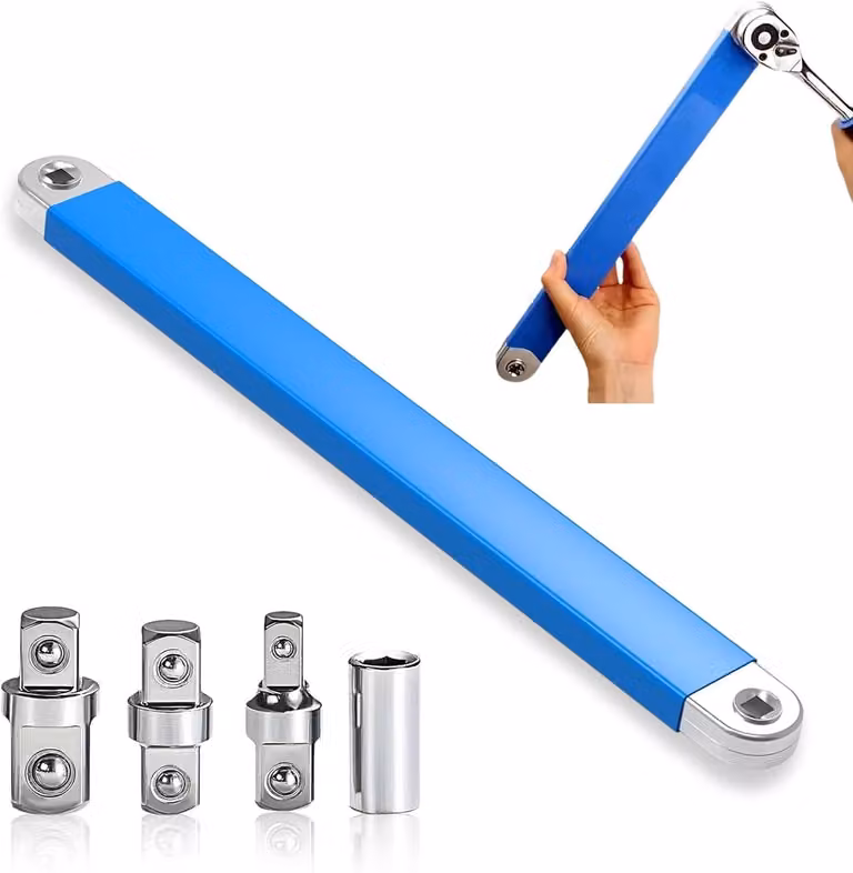 Chiave a cricchetto offset, lunghezza 39 cm, con adattatori da 1/4", 3/8" e 1/2", ideale per officine e meccanica