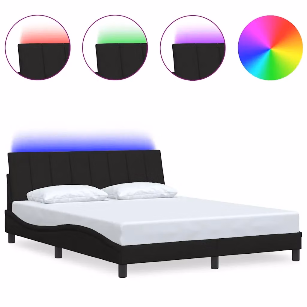 vidaXL Giroletto Hanko Nero in Tessuto con Struttura Imbottita e Illuminazione Sotto il Letto L/P: 160 x 200 cm – 2