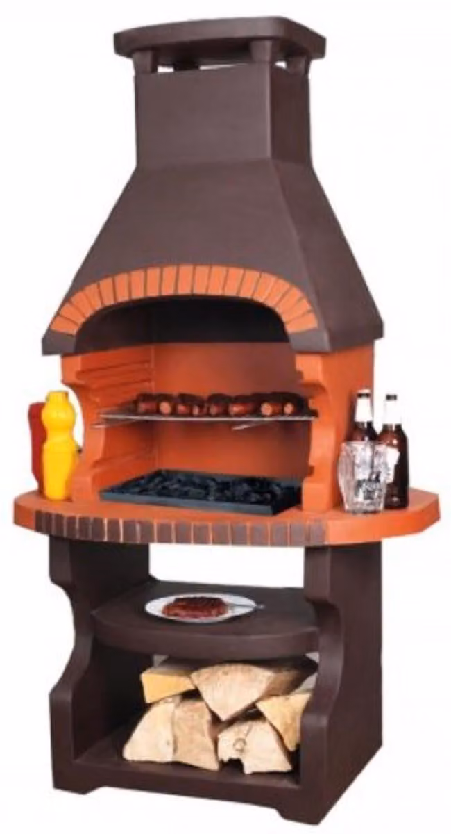 Casa Padrino barbecue da giardino marrone scuro/arancio 98 x 62 x h. 170 cm - Caminetto barbecue in cemento - Accessori per giardino
