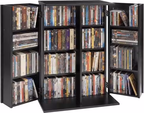 Armadietto VEVOR per CD, DVD e Libri con Ante e Ripiani Regolabili, Mobiletto Portaoggetti Moderno in MDF Nero, L: 61,0 cm, P: 36,8 cm, H: 84,6 cm