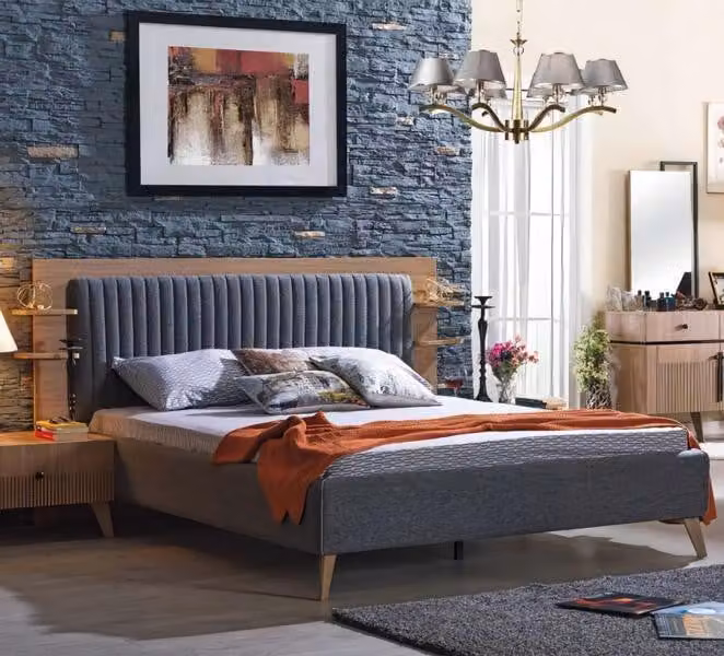 Bett Schlafzimmer Möbel Einrichtung Doppelbett Betten Polster Grau