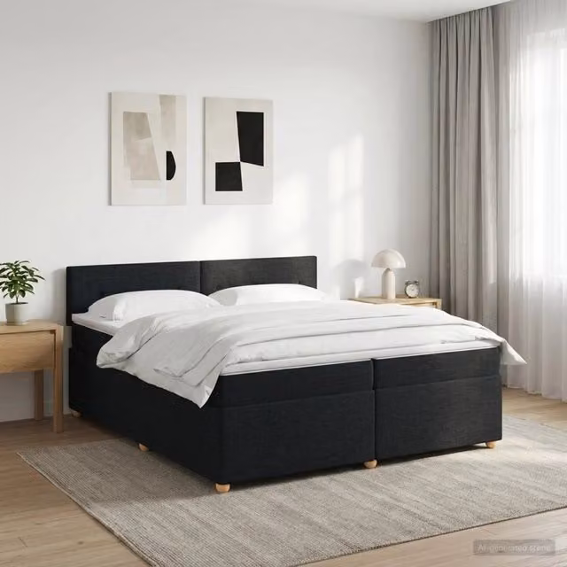 Letto box spring con materasso ibrido vidaXL nero L/P/H: 202 x 200 x 140 cm