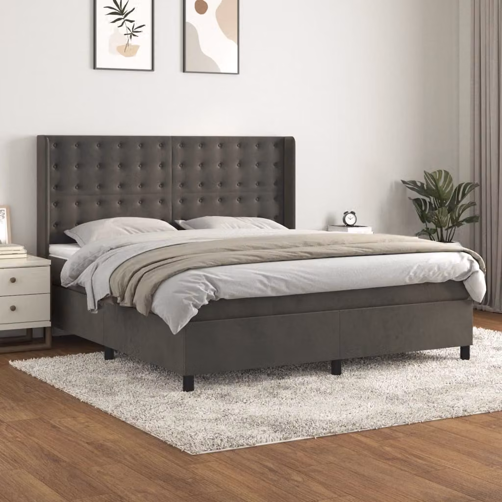 Maison Exclusive - Giroletto a Molle con Materasso Grigio Scuro 180x200 cm Velluto
