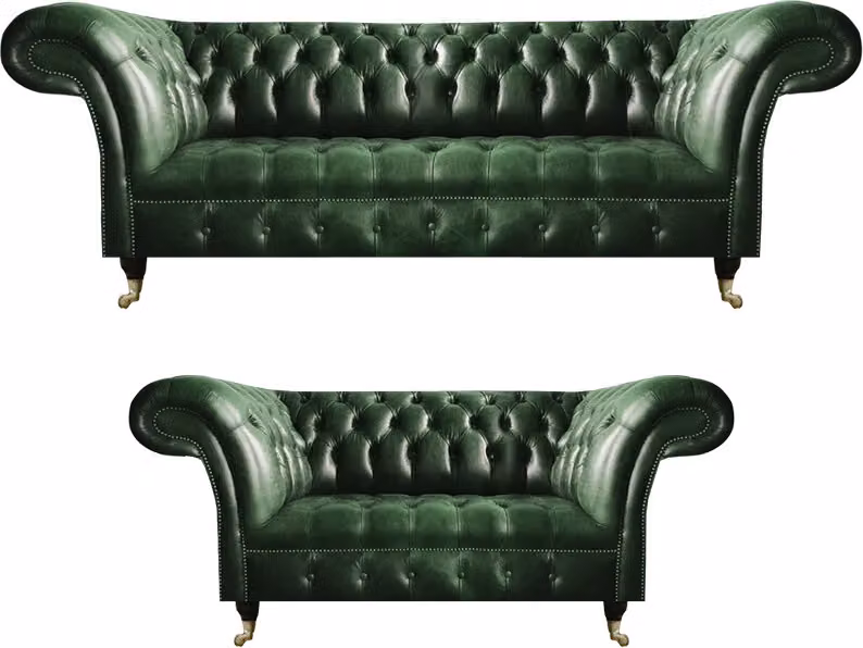 Leder Sofa Set Komplett Wohnzimmer Sofagarnitur Design Polstermöbel Chesterfield