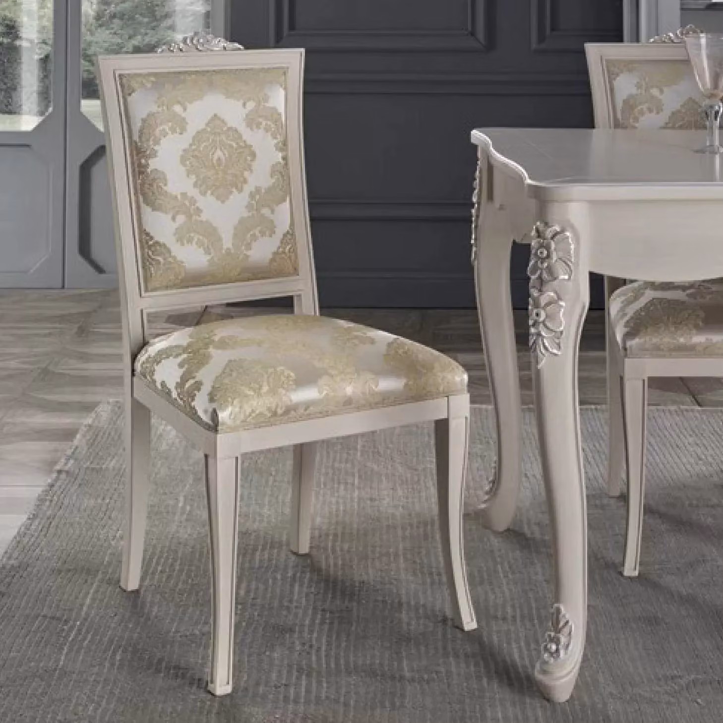 Sedia barocca imbottita in legno di faggio e tessuto con decoro floreale Mobili 2G L/P/H: 50 x 54 x 102 cm – 2