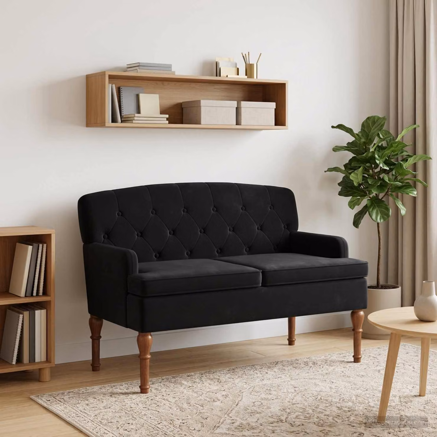 Loveseat Chesterfield vidaXL in Velluto Nero con Bottoni Imbottiti L: 111 cm, P: 65 cm, H: 79 cm