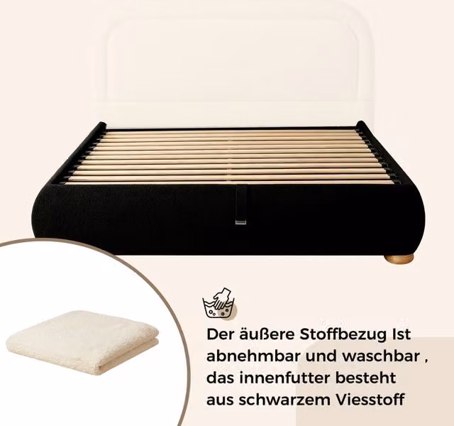 Letto Contenitore Idraulico REDOM in Tessuto Bouclé Beige L 140 cm x P 200 cm – 1