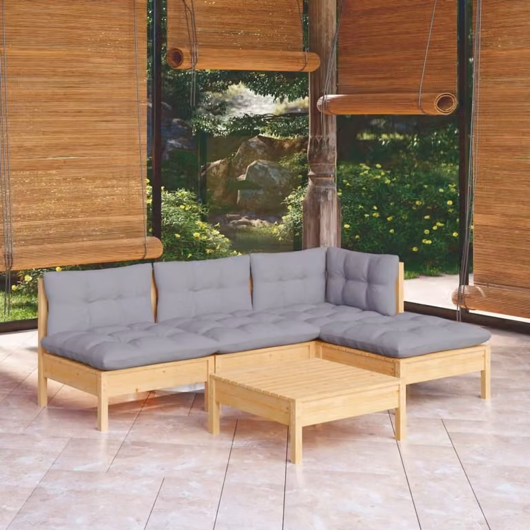 Maison Exclusive - Set Divani da Giardino 5 pz con Cuscini Grigi Massello di Pino