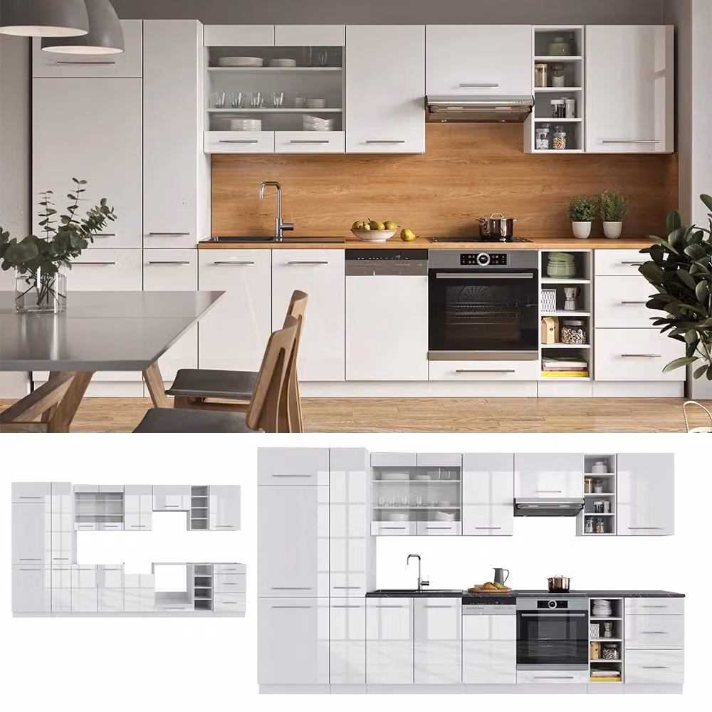 Cucina componibile moderna Fame-Line Vicco Bianco lucido, L: 355 cm, senza piano di lavoro – 2
